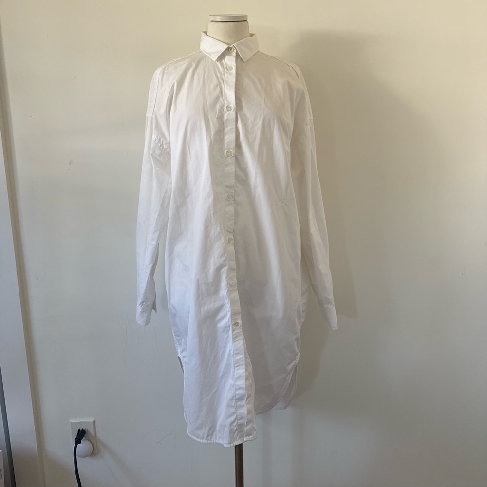 Toteme White Poplin Shirt Dress Signature Embroidery Buttons 34